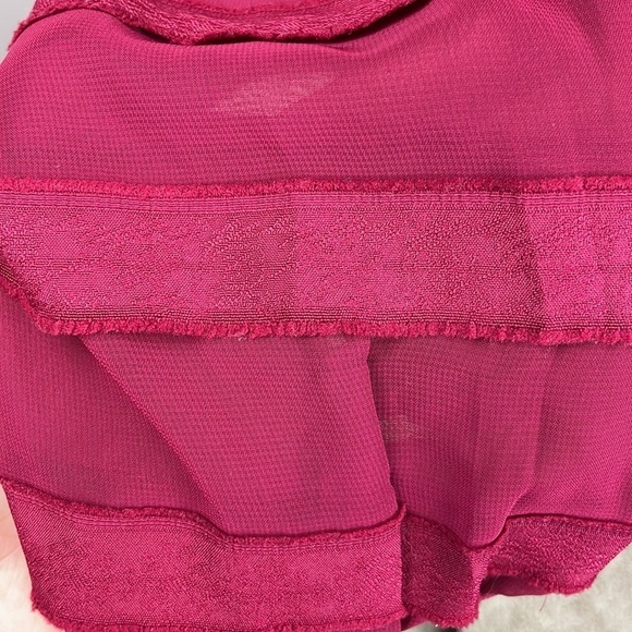 LOFT Long Sleeve Shirt SZ Large Sheer Sleeves with Striping Maroon Red Flowy - Picture 7 of 9